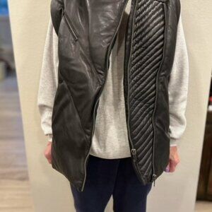 Helmut Lang Black Lambskin Leather Puffer Vest
